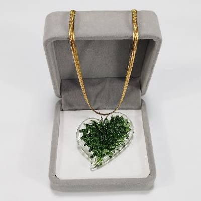 Glass Crochet Slanted Heart Pendant with Gold Chain and Jewelry Box