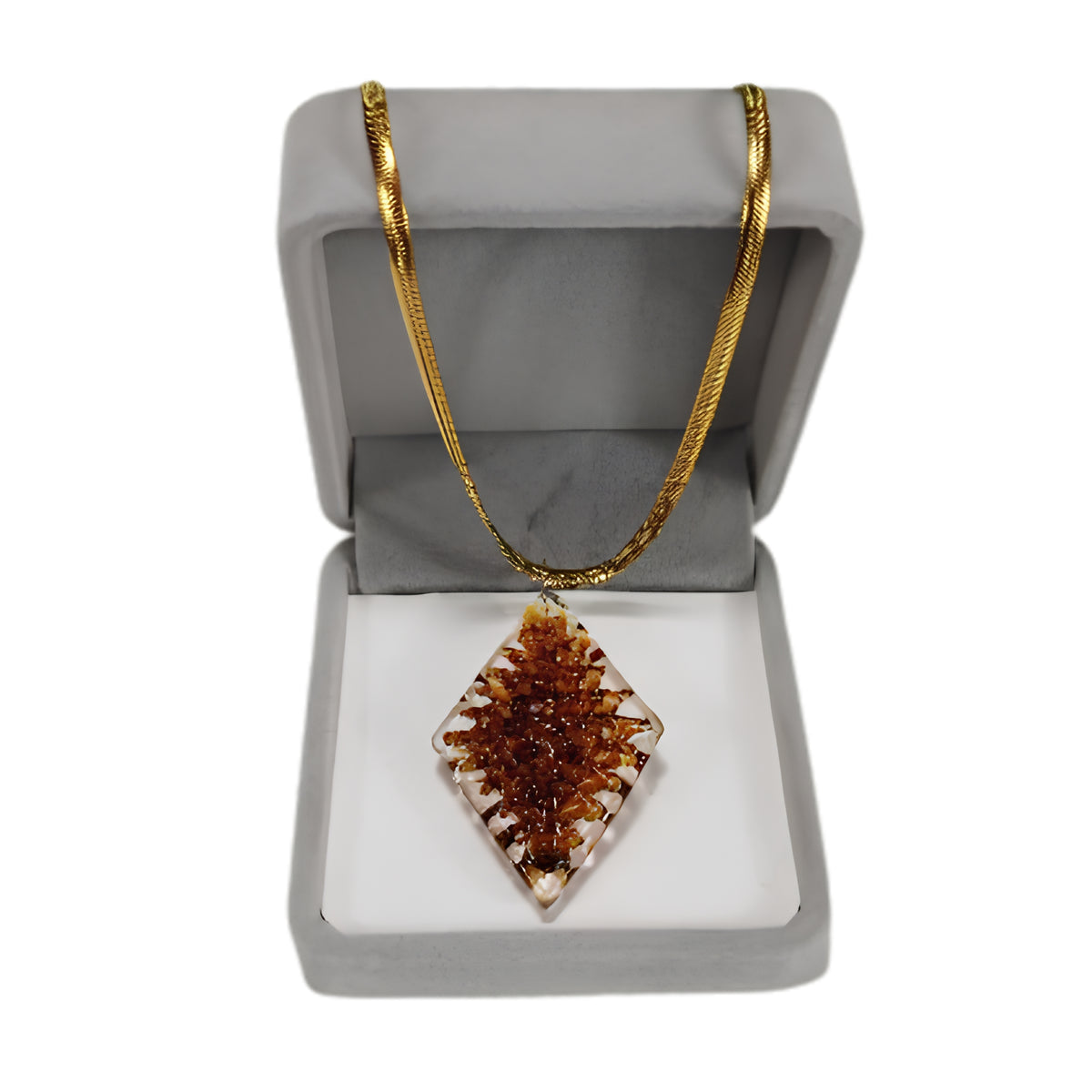 Diamond Crochet Glass Pendant Necklace 18k Gold Chain