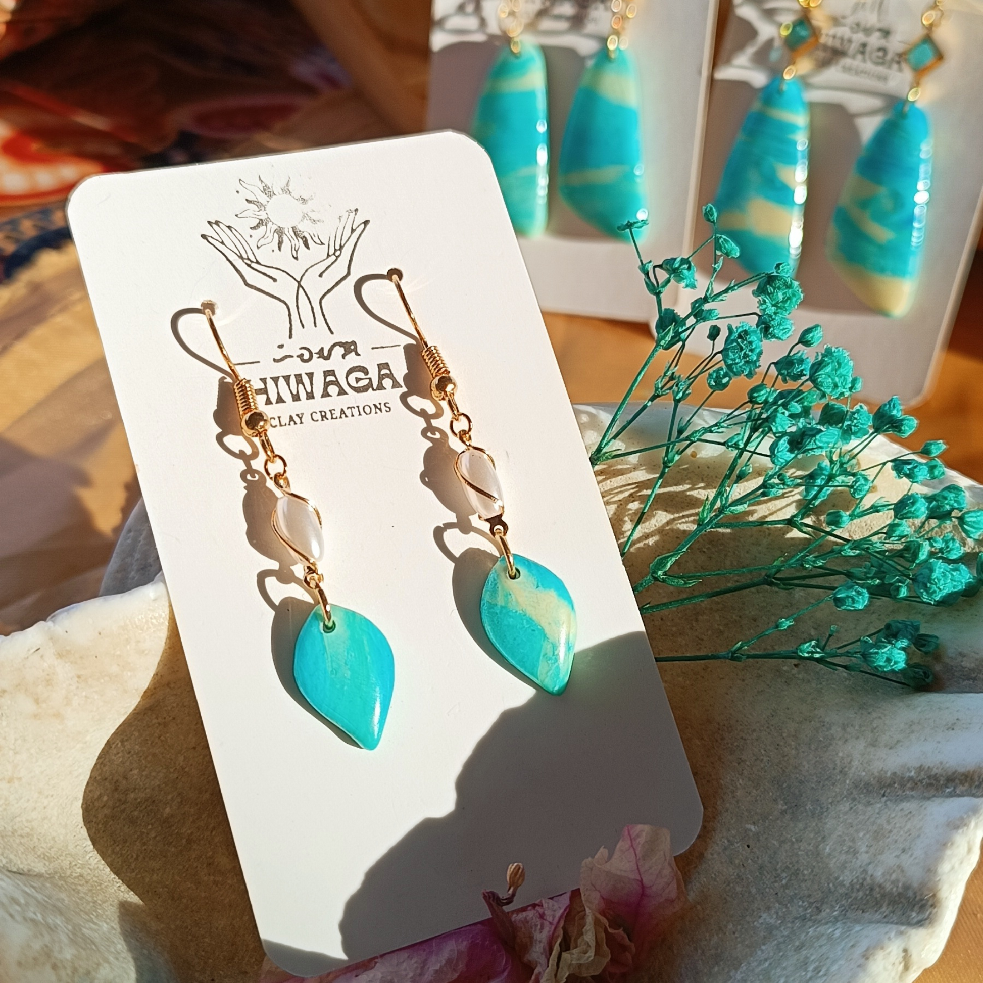 Aqua Dream Clay Earrings; dangling earrings