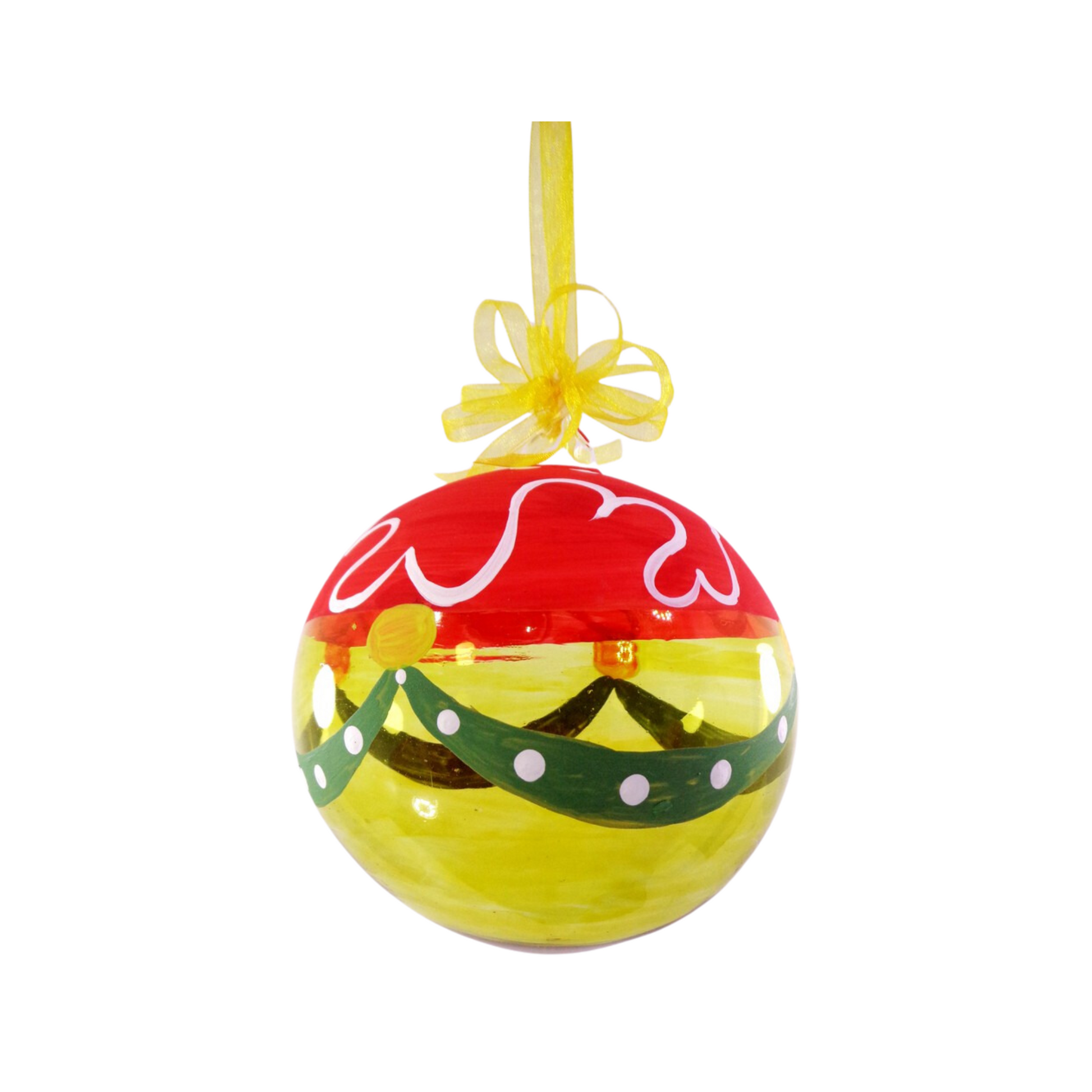 Colorful Handpainted Yellow Glass Christmas Ornaments