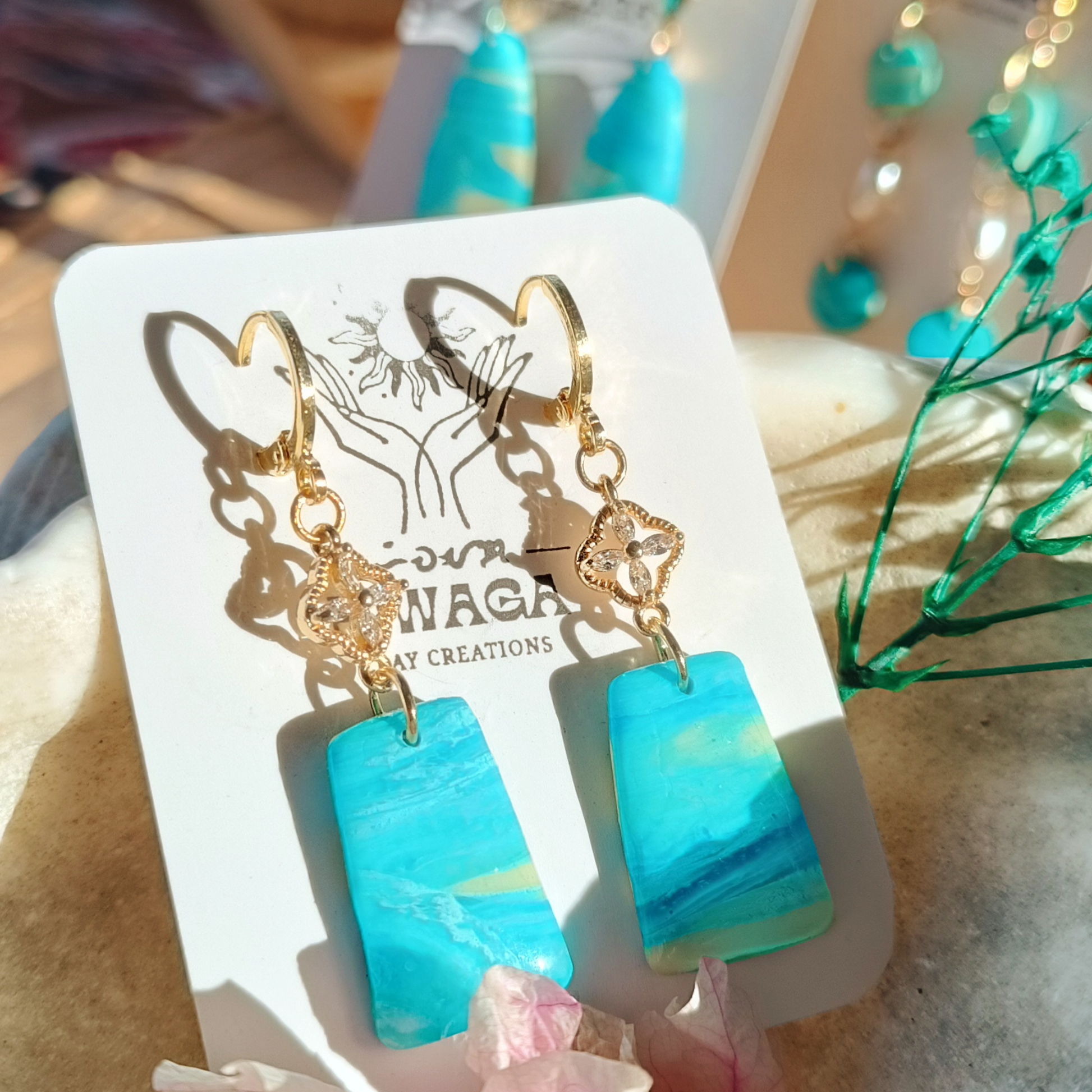 dangle earring made of polymer clay with stainless steel