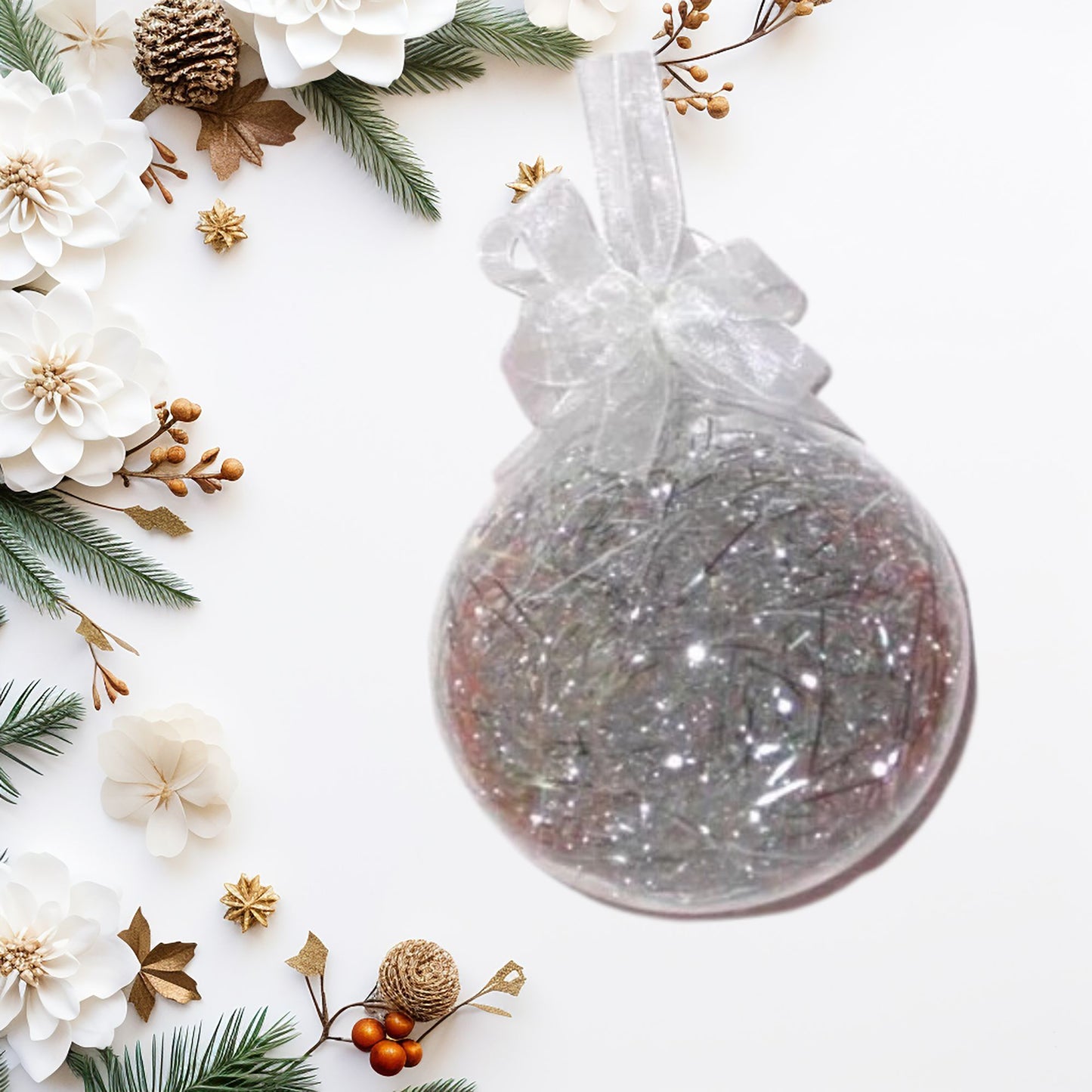 Set of 6pc Glass Christmas Ball Ornaments (Silver Shreds)