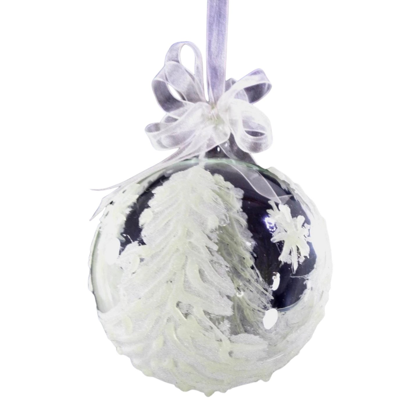 Set of 6pc Handpainted Glass Christmas Ornaments (White Trees)