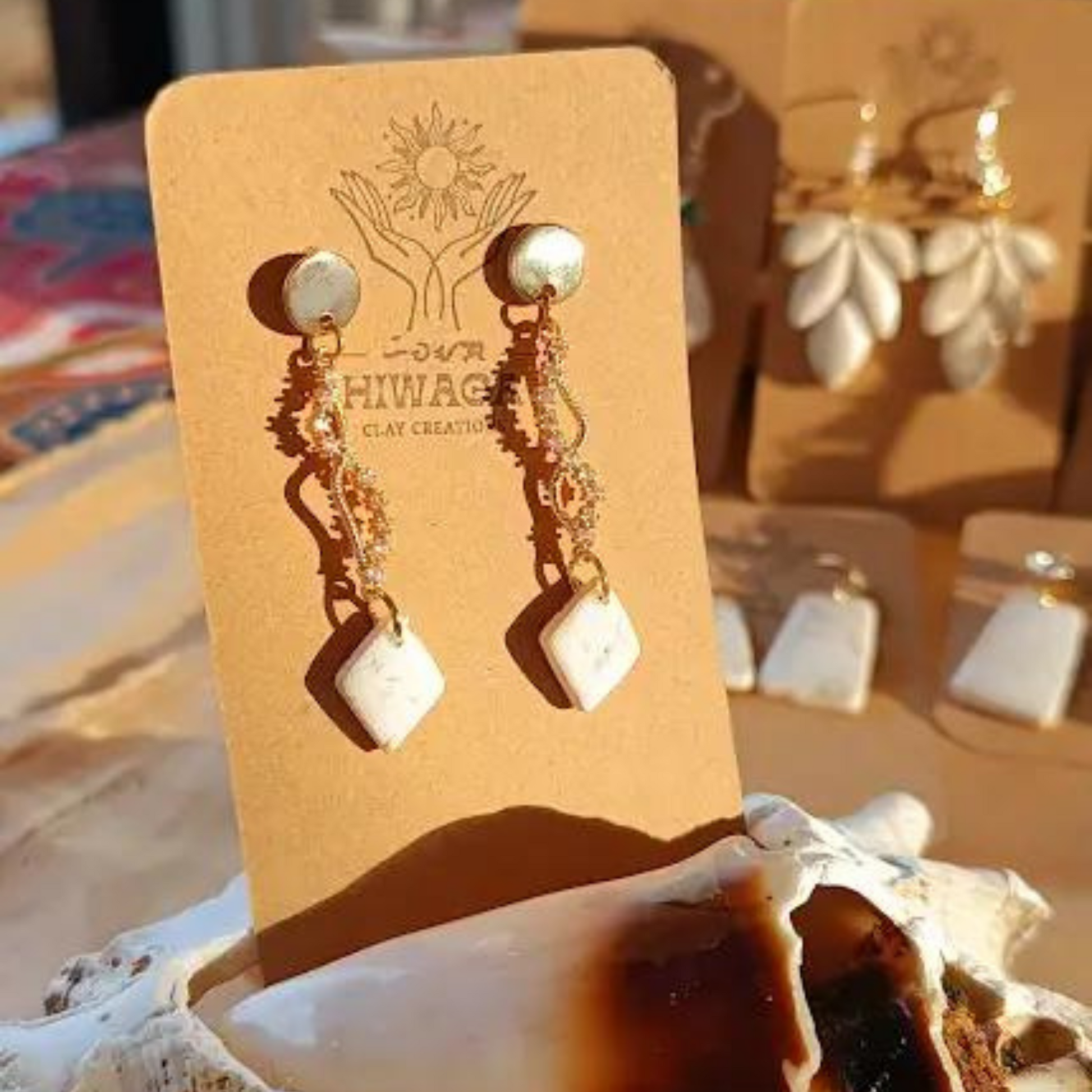 Ivory Clay Earrings; Polymer clay with stainless steel