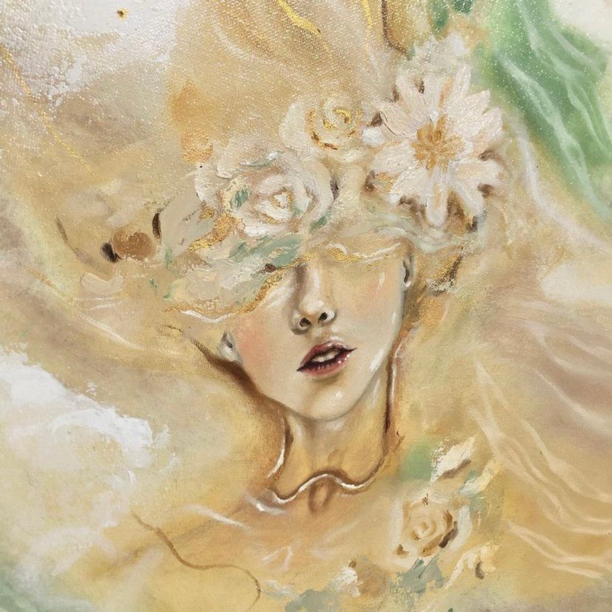 The piece likely features a main character in the process of unveiling or exposing their true identity.