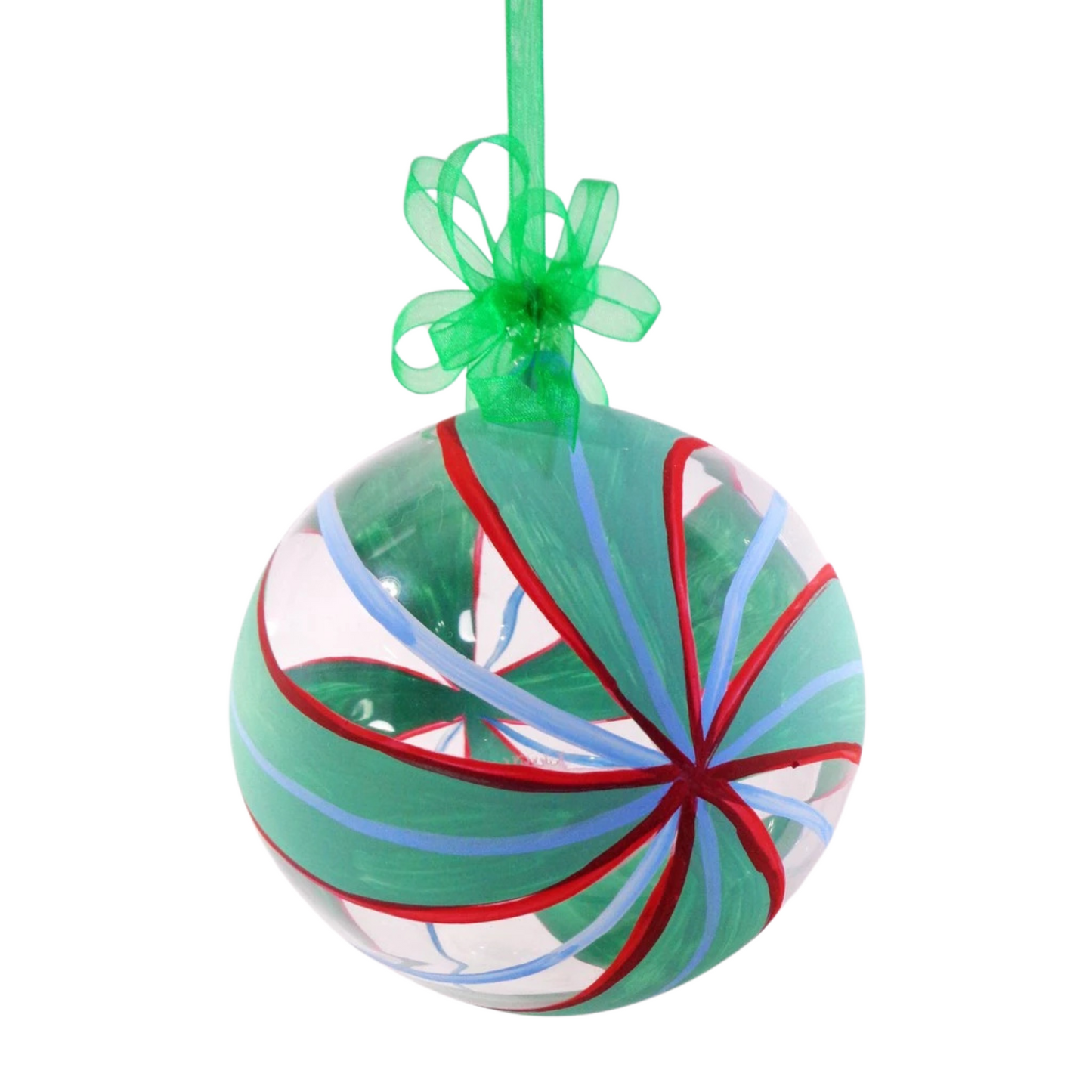 Set of 6pc Handpainted Glass Christmas Ornaments (Green Swirls)