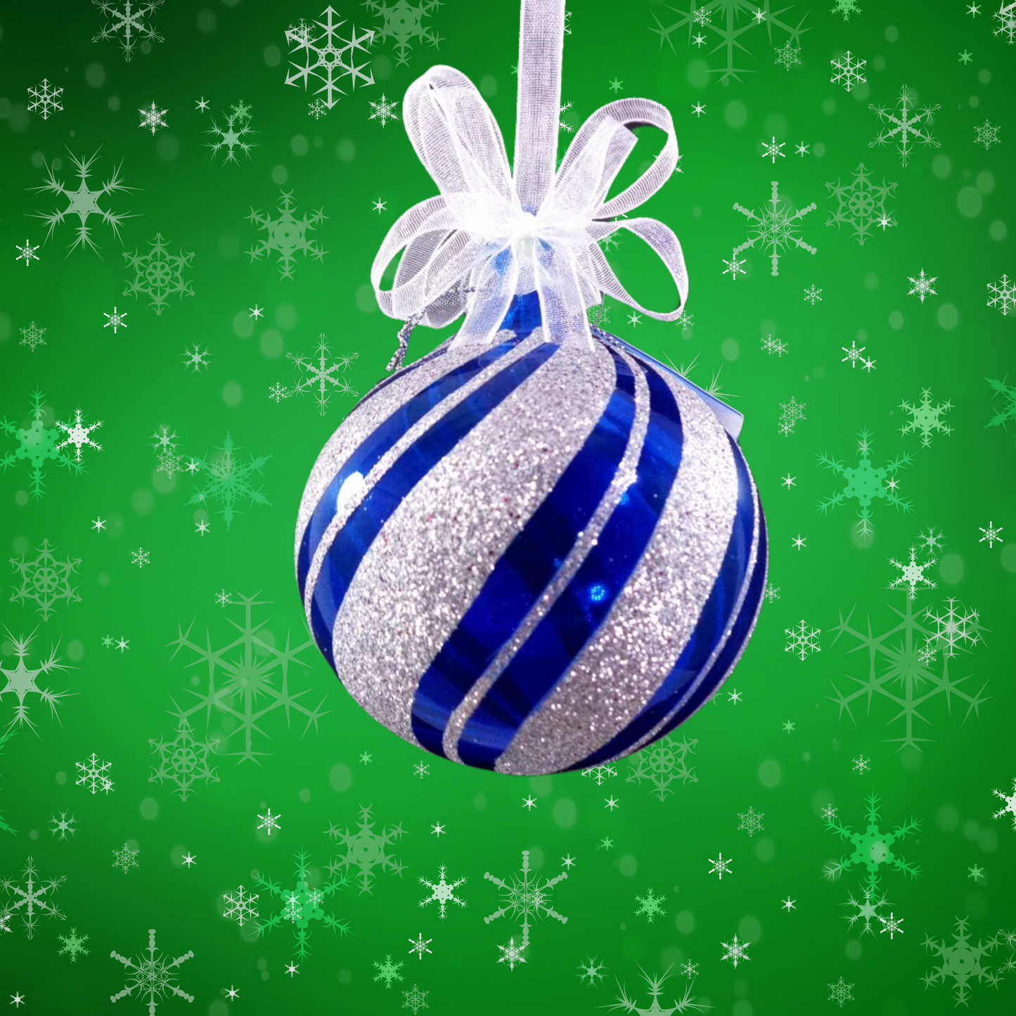 Set of 6pc Glitter Glass Christmas Tree Ornaments (Blue & Silver)