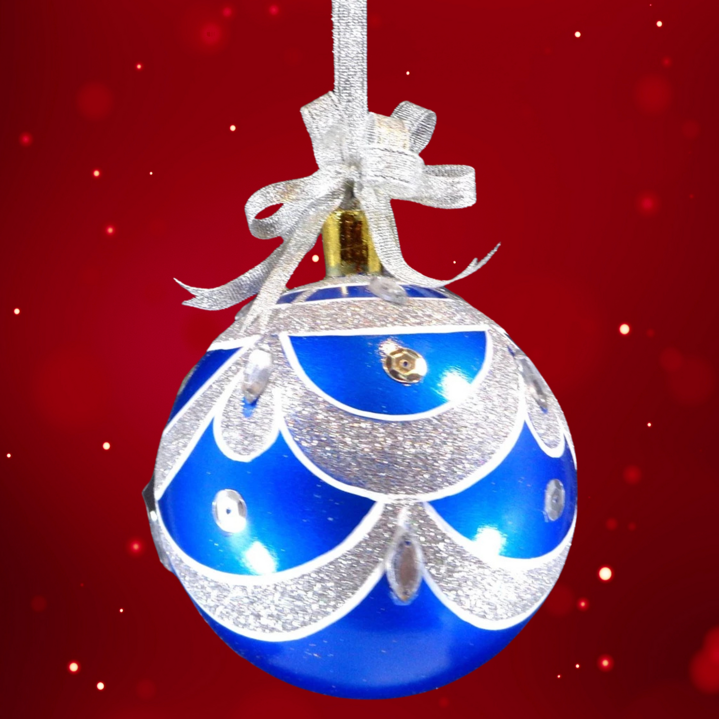 Set of 6pc Plastic Glass Christmas Ornaments (Blue & White)