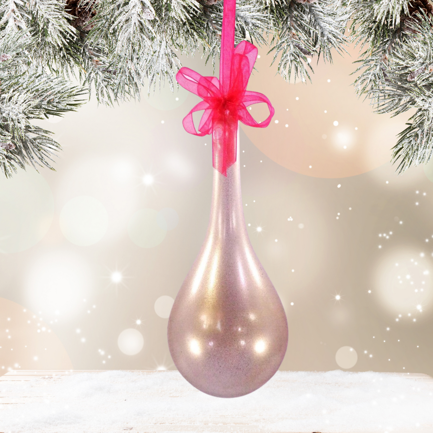 Set of 6pc Colored Glass Christmas Ornaments (Gold Drop)