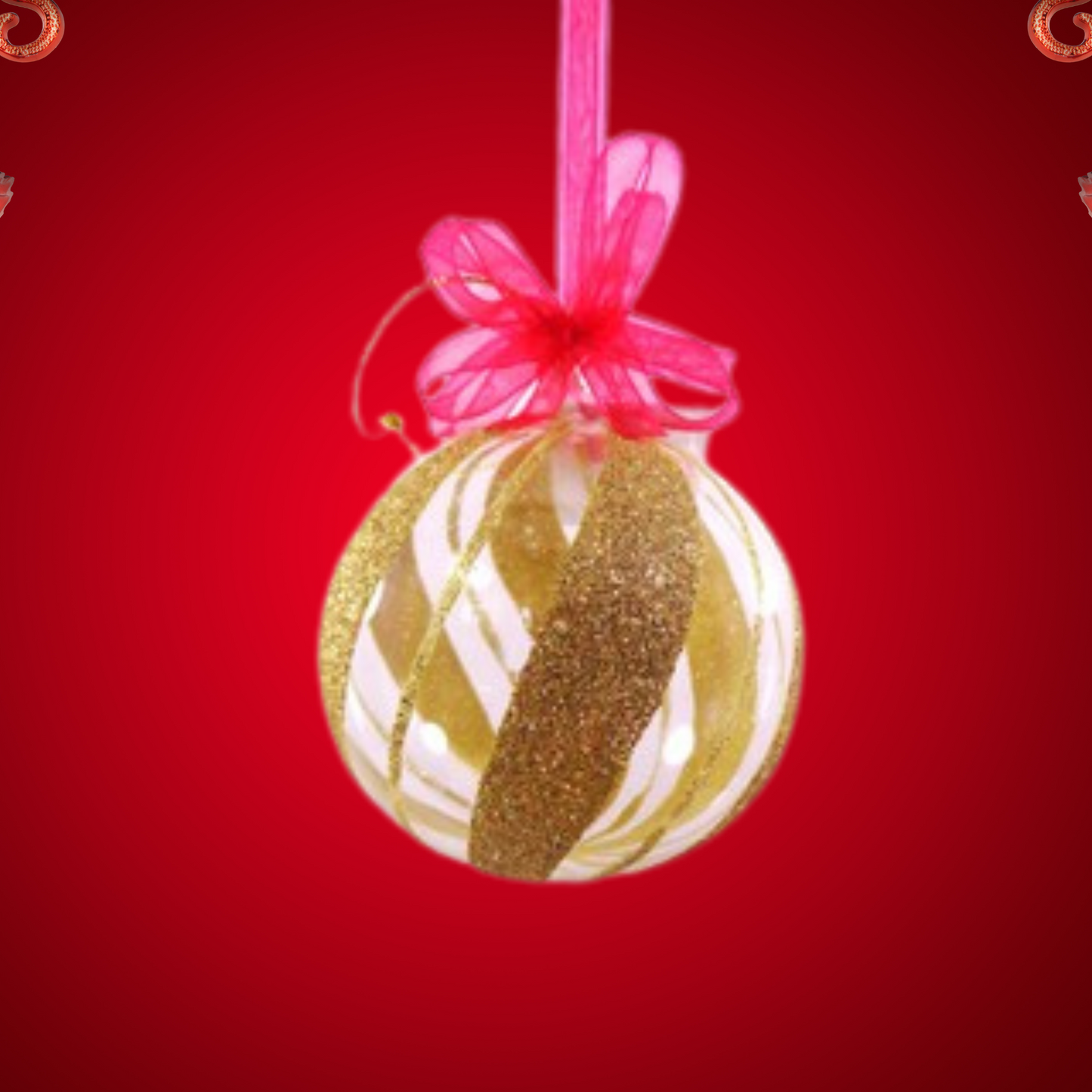 Set of 6pc Glass Christmas Ornaments (Gold Glitter Swirl)