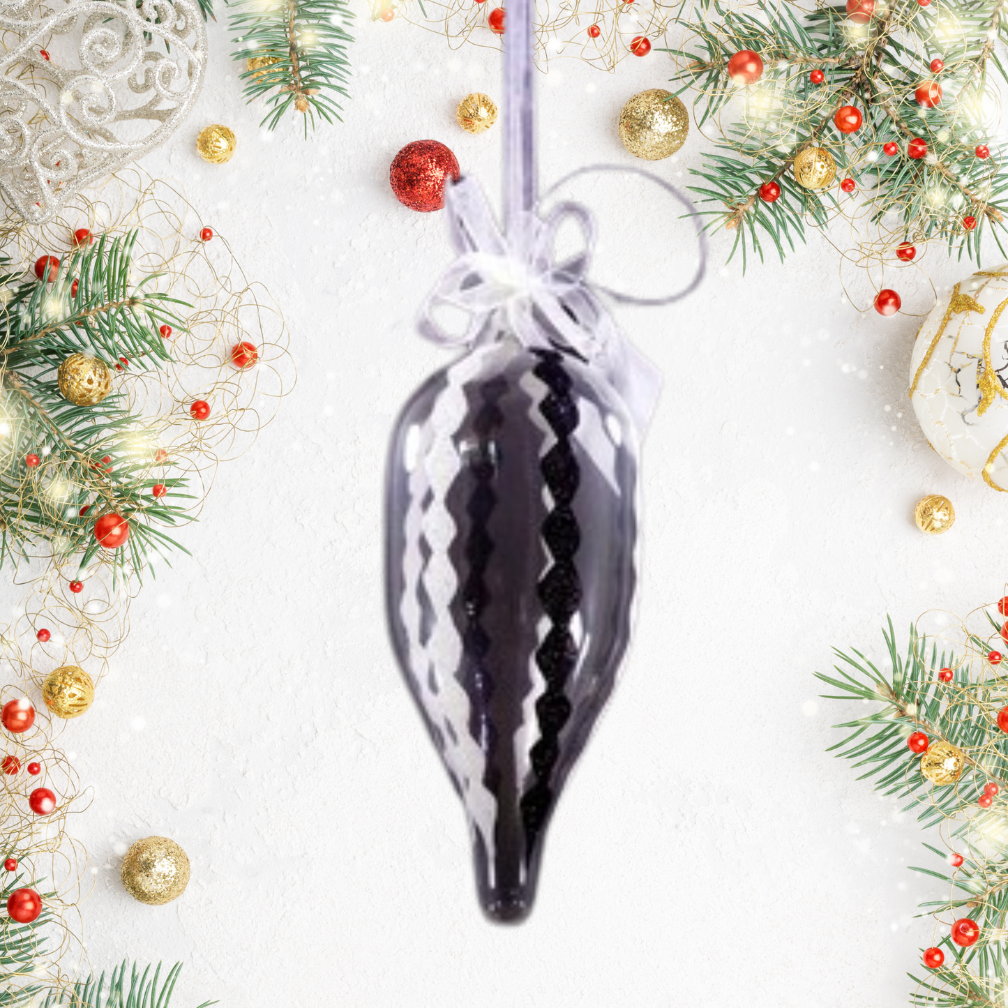 Set of 6pc Glass Christmas Ornaments (Diamond Glitter)