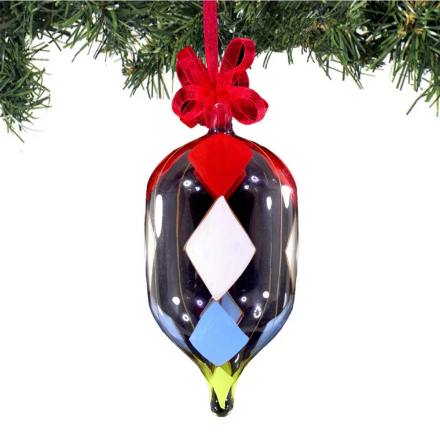 Set of 6pc Colored Glass Christmas Tree Ornaments (Colorful Diamond)
