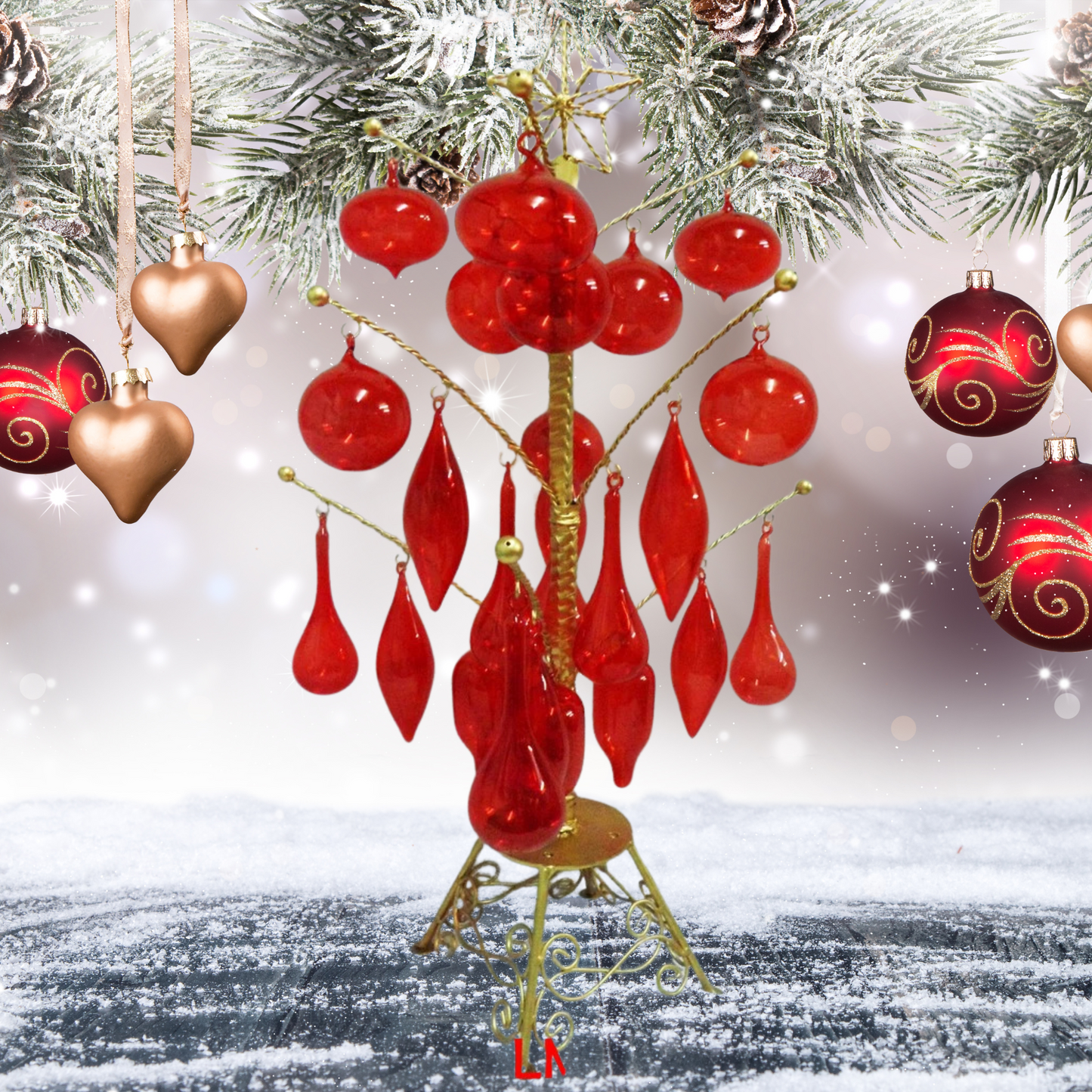 Tabletop Mini Christmas Tree with Mini Glass Orbs (Assorted)