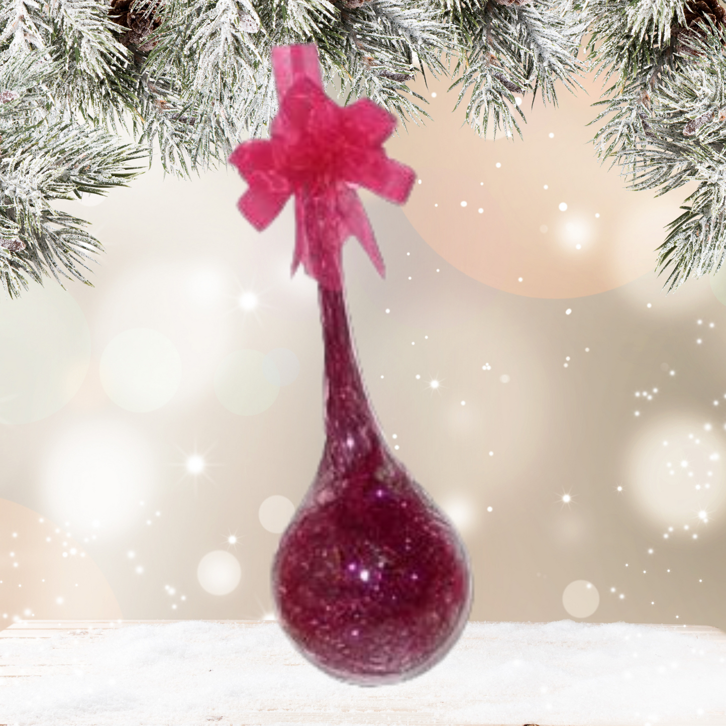 Set of 6pc Glass Christmas Tree Ornaments (Pink Shreds)