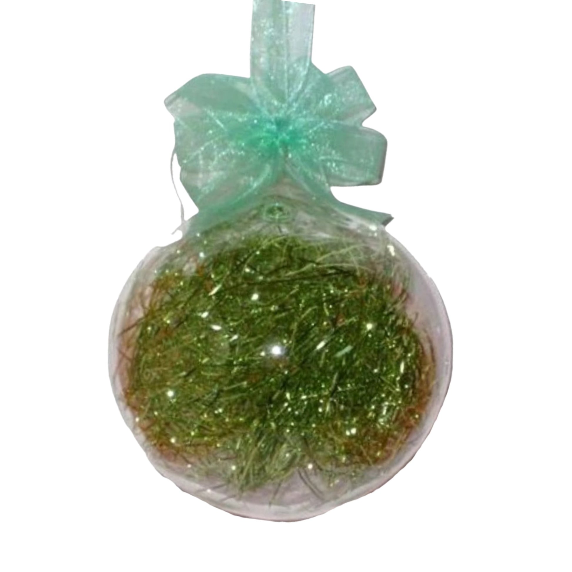 Set of 6pc Glass Christmas Tree Ornaments (Green Shreds)