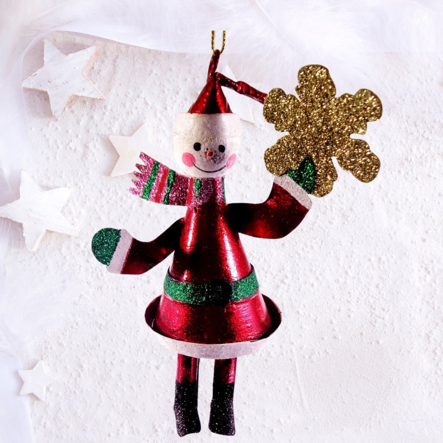 Tins and Wire Red Snowman