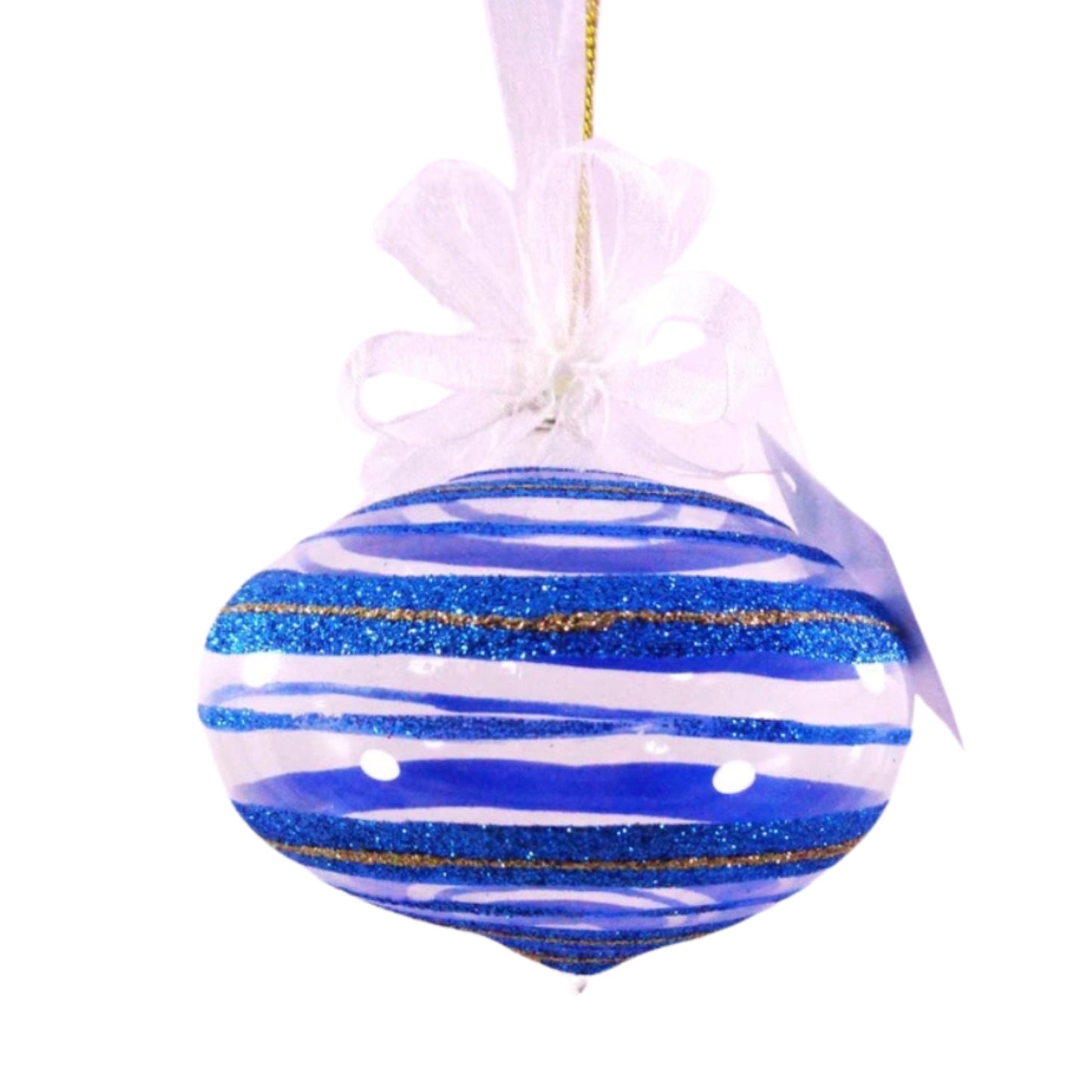 Set of 6pc Glass Christmas Tree Ornaments (Blue, White)