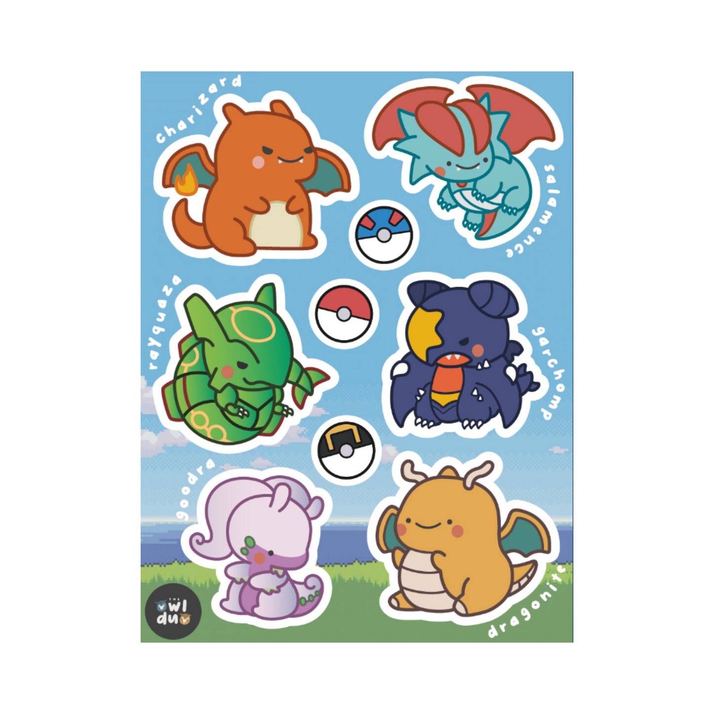 "Dragon" Pokemon Matte Peel Off Stickers by Priscilla & Sarah Cheung