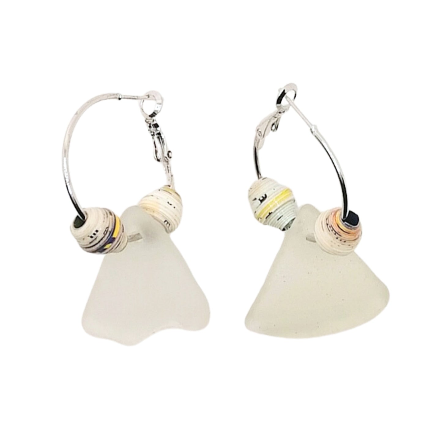 Seaglass Earring Hoop with Paper Beads