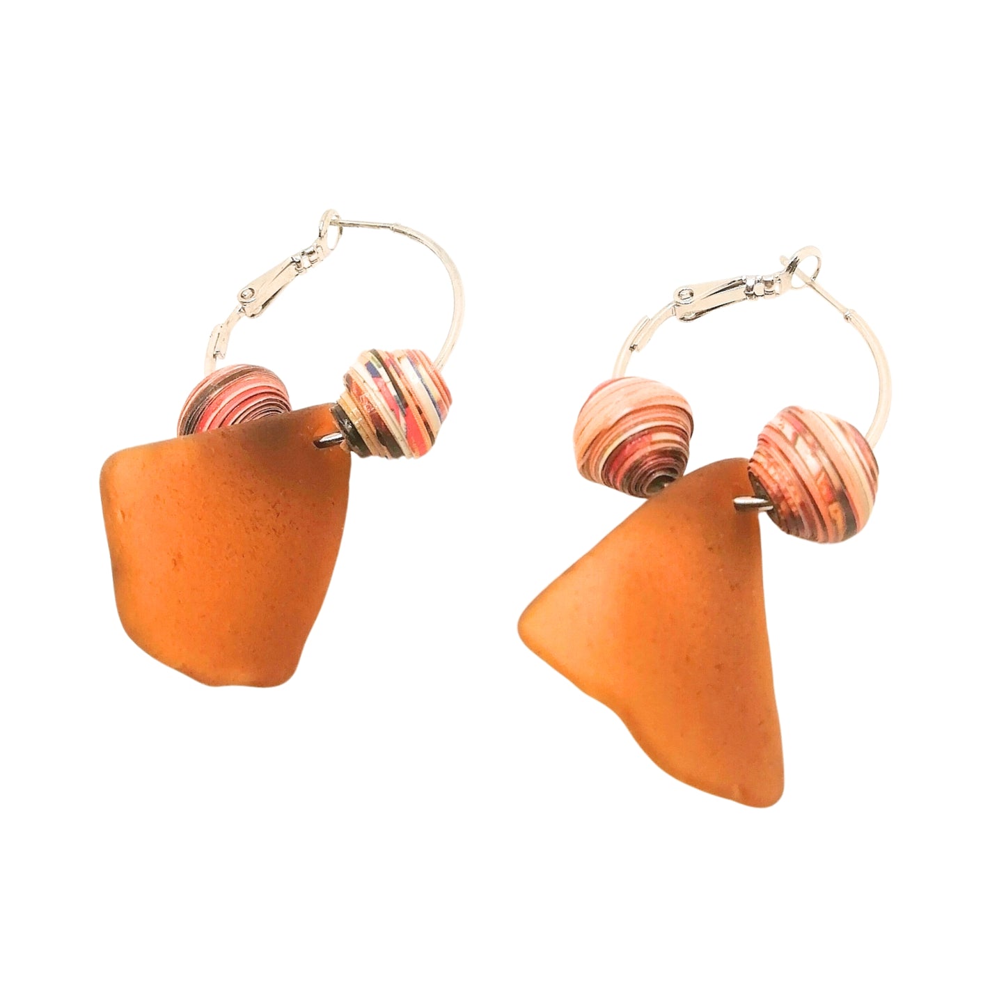 Seaglass Earring Hoop with Paper Beads