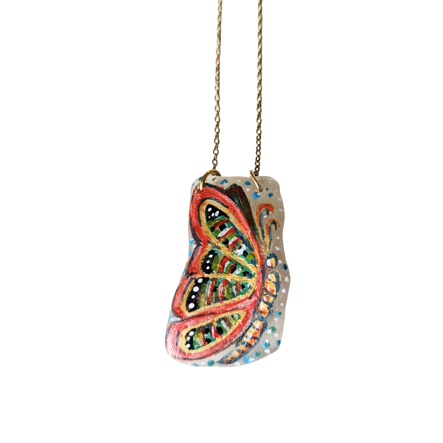 Handpainted Seaglass Necklace Butterfly