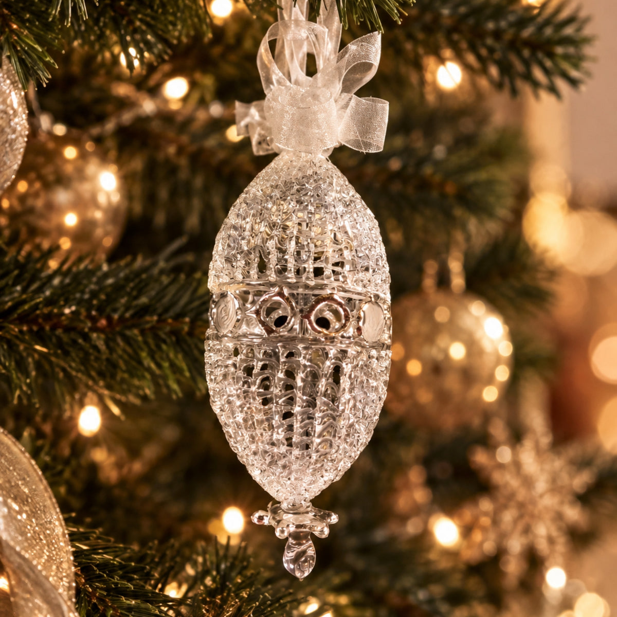 Crochet Glass Christmas Ornaments with Silver Leafing