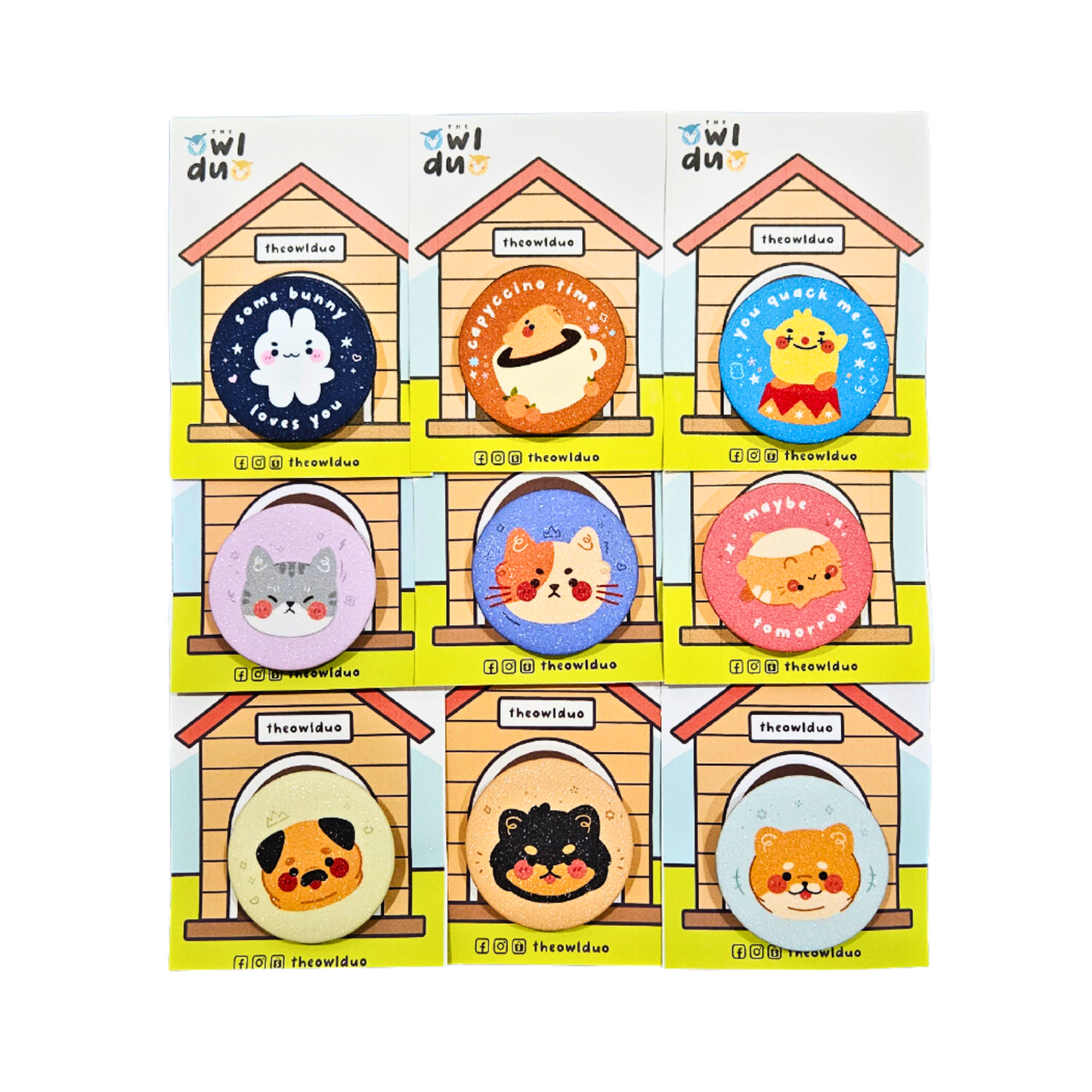 The Owl Duo Priscilla and Sarah Cheung Animal Button Pins