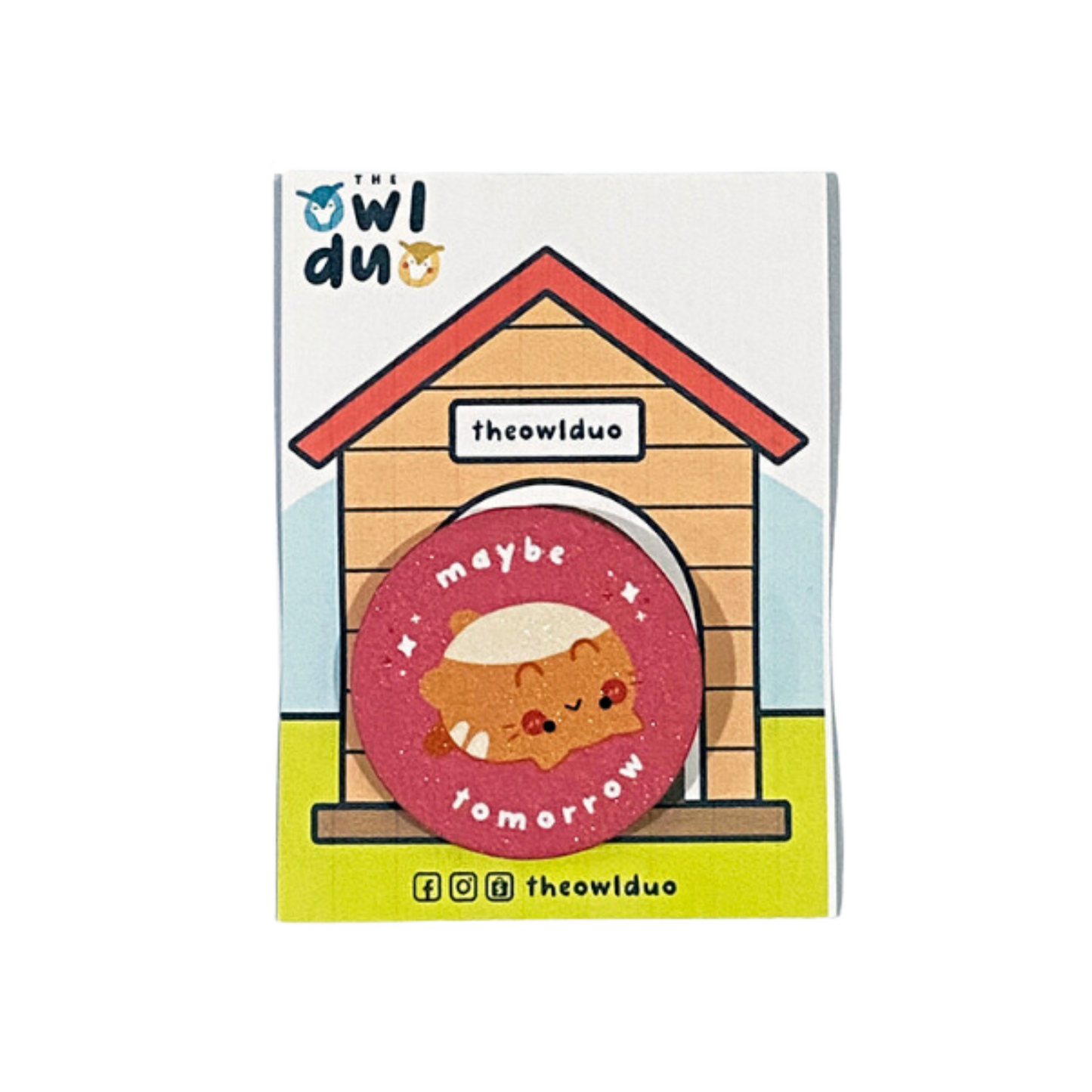 The Owl Duo Priscilla and Sarah Cheung Animal Button Pins Upside Down Cat
