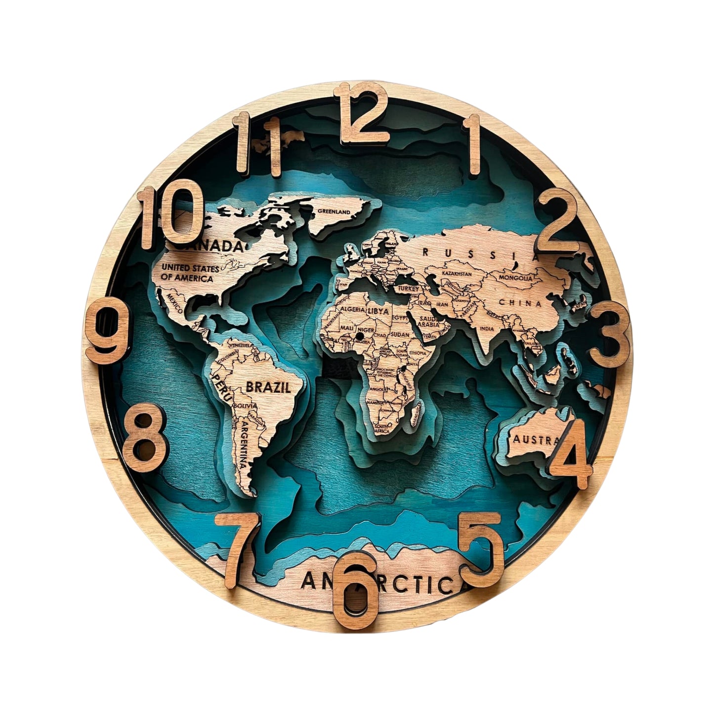 Wooden World Map Clock