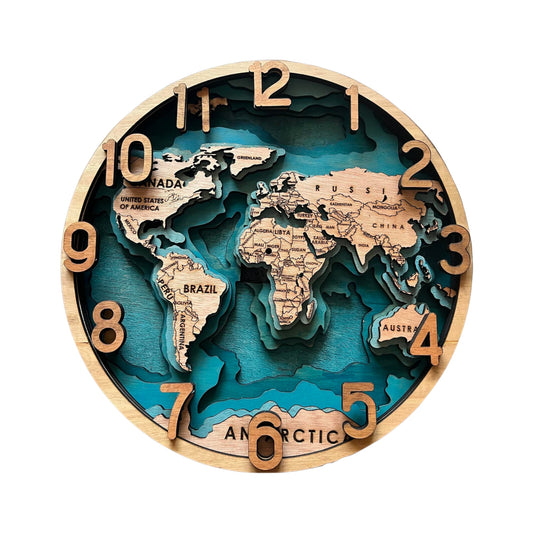 Wooden World Map Clock