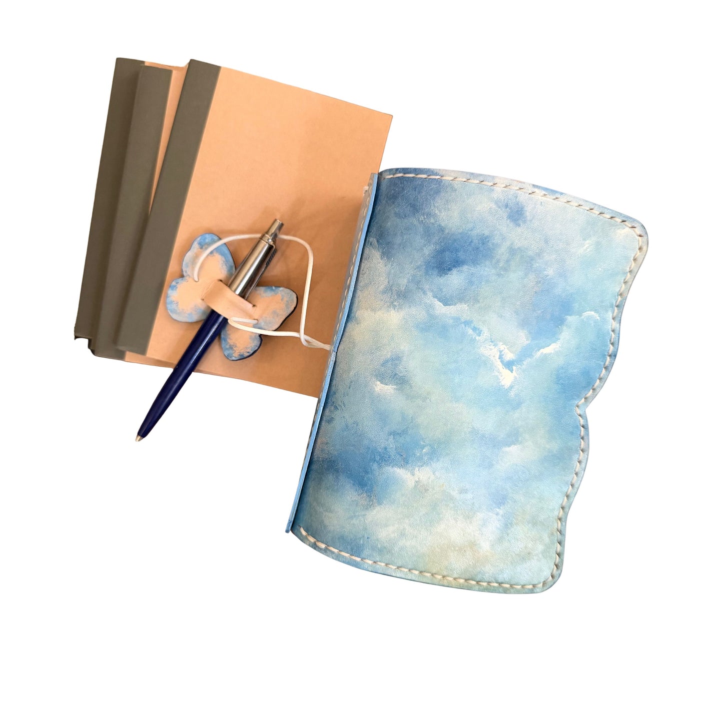Hand-Painted, Hand-Stitched Leather Journal & Traveler's Notebook Cover | Cloud Drift
