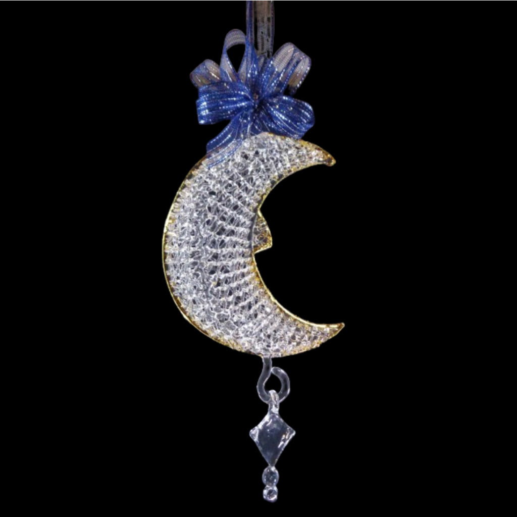 Christmas Ornaments Half Moon Crochet Glass with Gold Lining