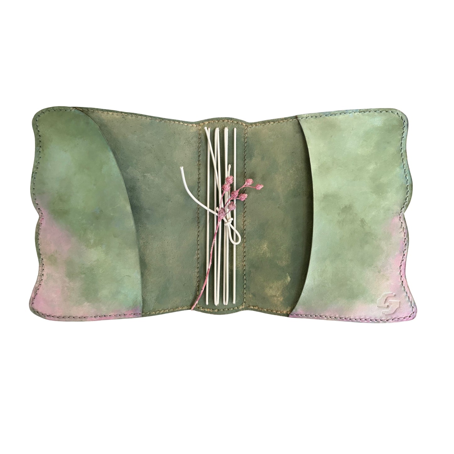 Hand-Painted, Hand-Stitched Leather Journal & Traveler's Notebook Cover | Soft Moss
