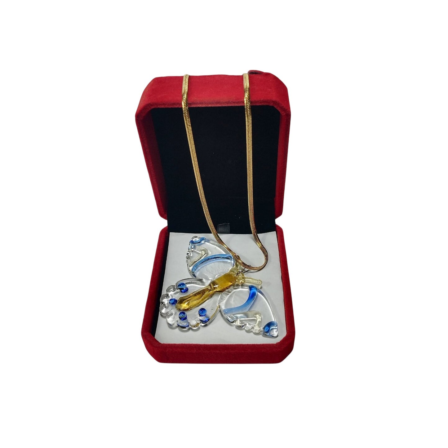 Glass Butterfly Pendant With 18k Gold Chain