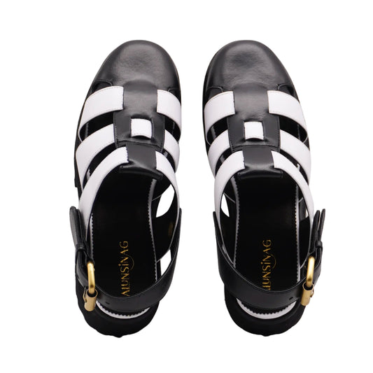 Evy Fisherman Mules (Black & White)