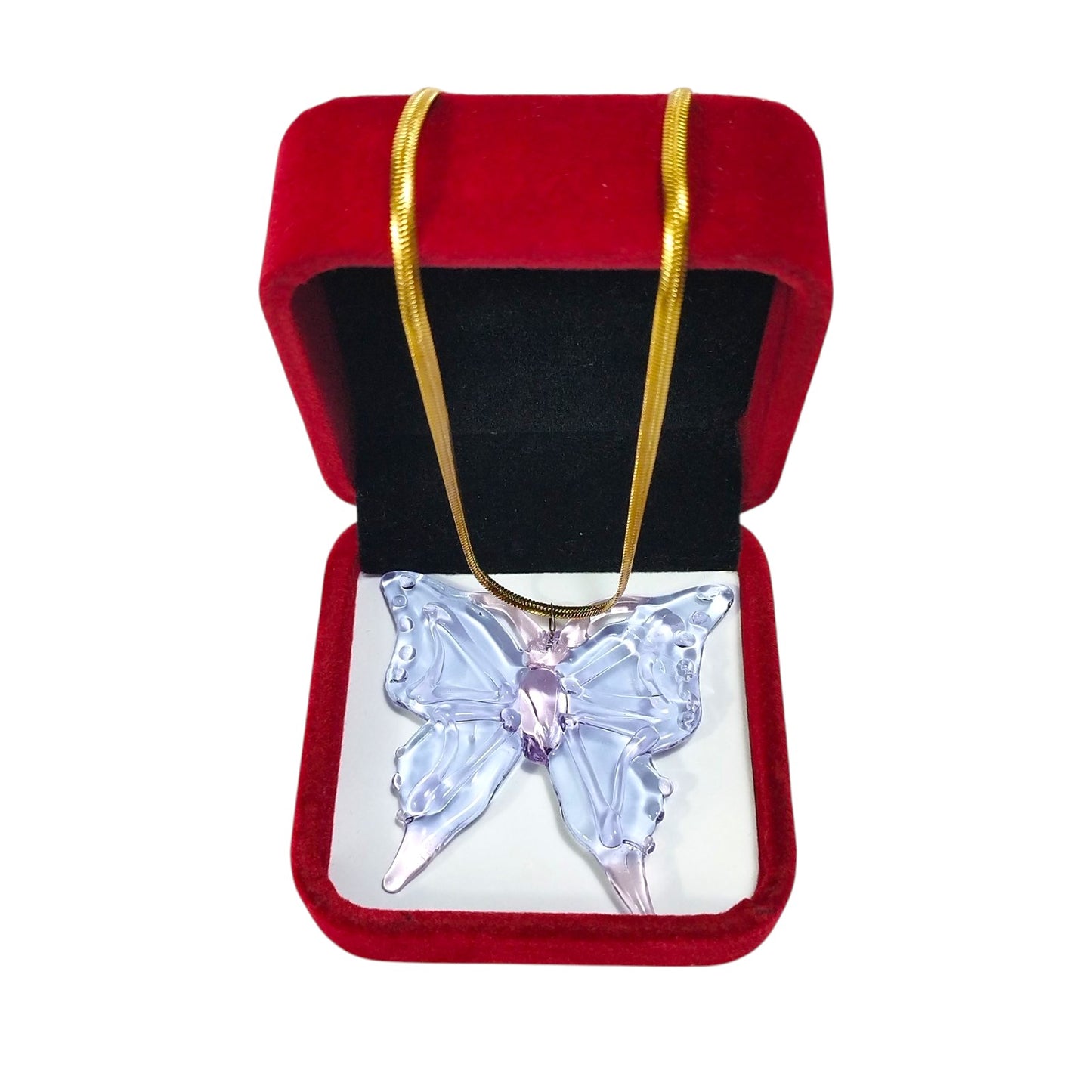 Glass Butterfly Pendant With 18k Gold Chain
