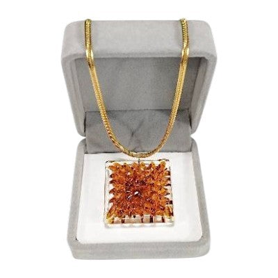 Square Crochet Glass Pendant Gold Chain Necklace