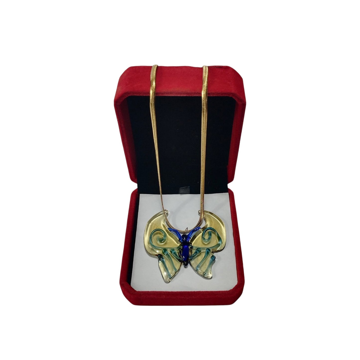 Glass Butterfly Pendant With 18k Gold Chain