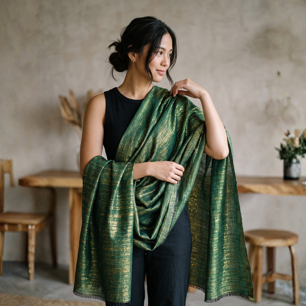 Emerald T’boli Loom-Woven Textile with Metallic Threads