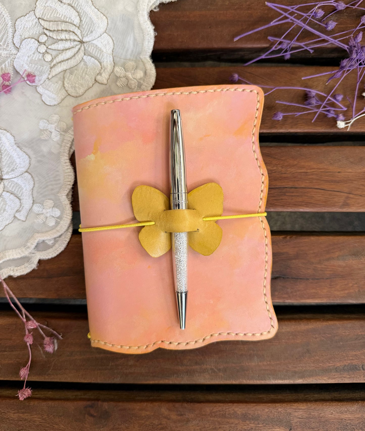 Hand-Painted, Hand-Stitched Leather Journal & Traveler's Notebook Cover | Warm Field