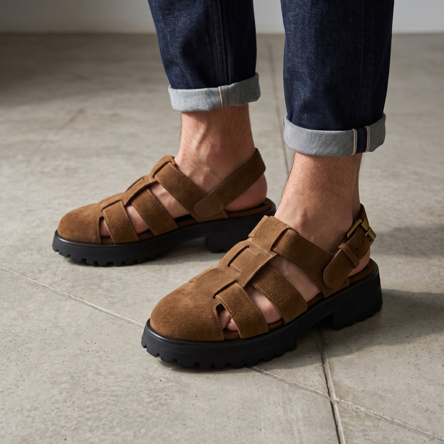 Evy Fisherman Mules (Moss Suede)