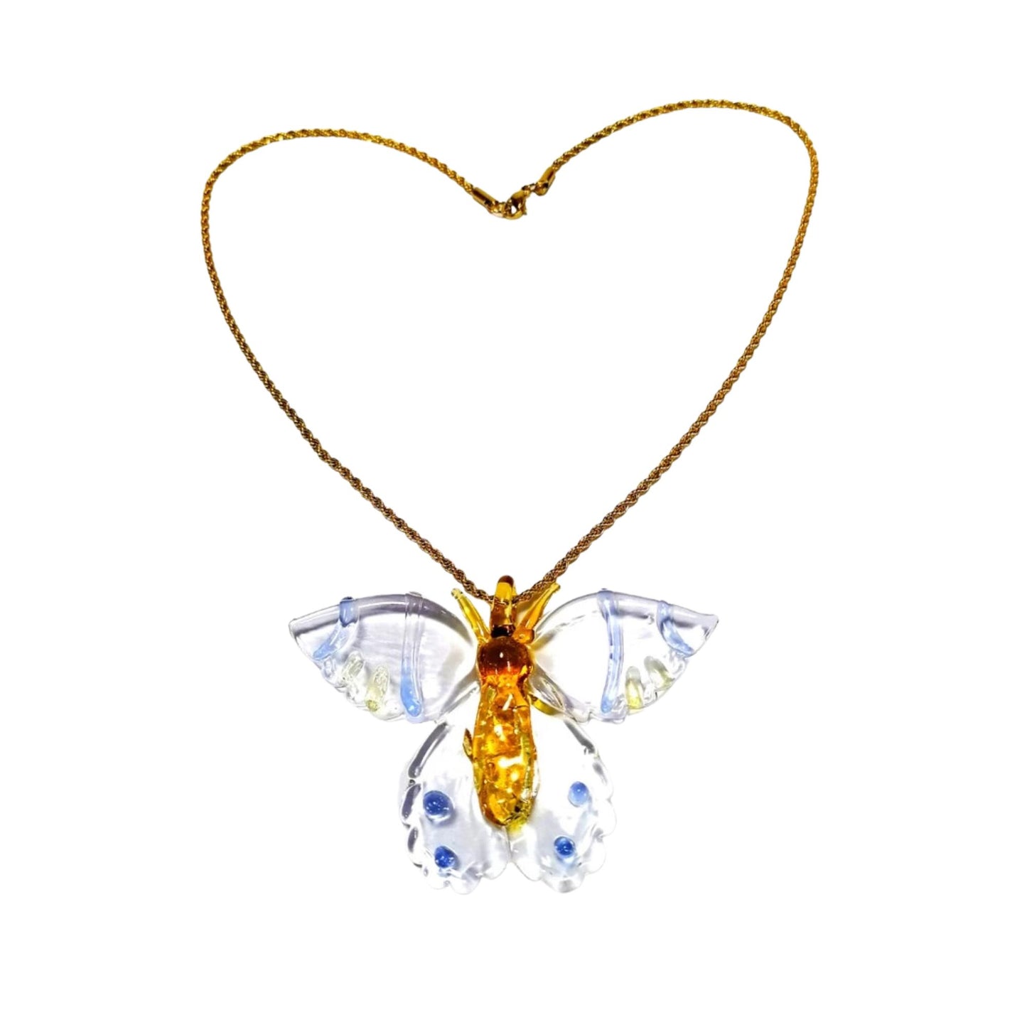 Gold Necklace Butterfly Glass Pendant