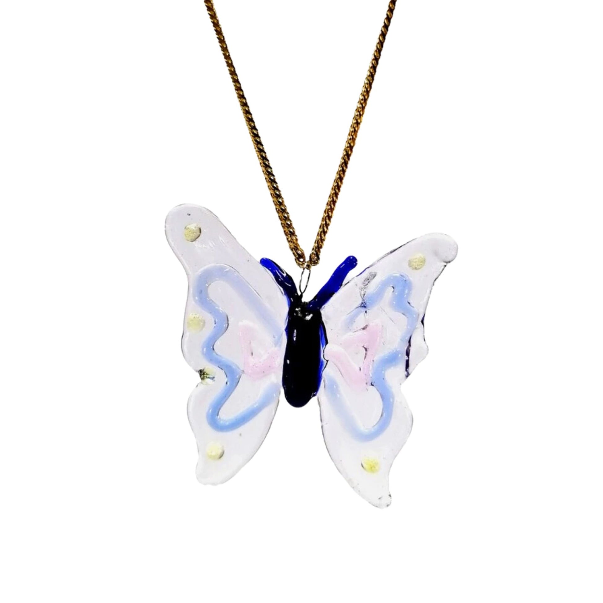 Gold Necklace Butterfly Glass Pendant