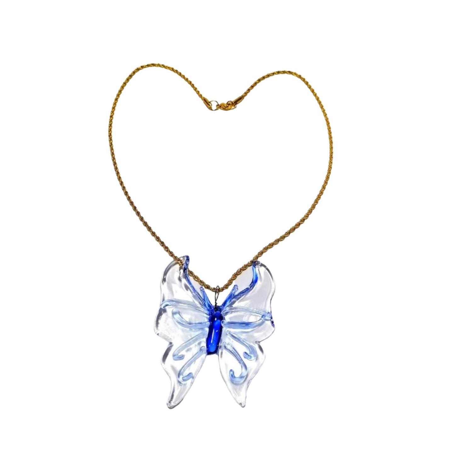 18k Gold Necklace Butterfly Glass Pendant