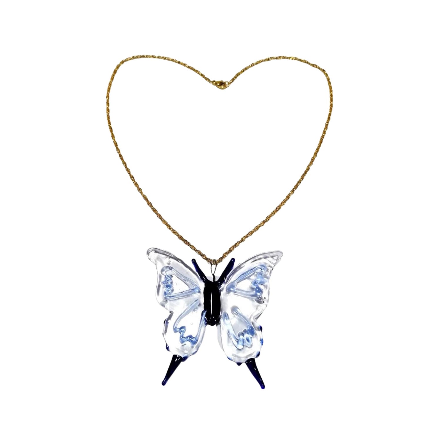 18k Gold Necklace Butterfly Glass Pendant