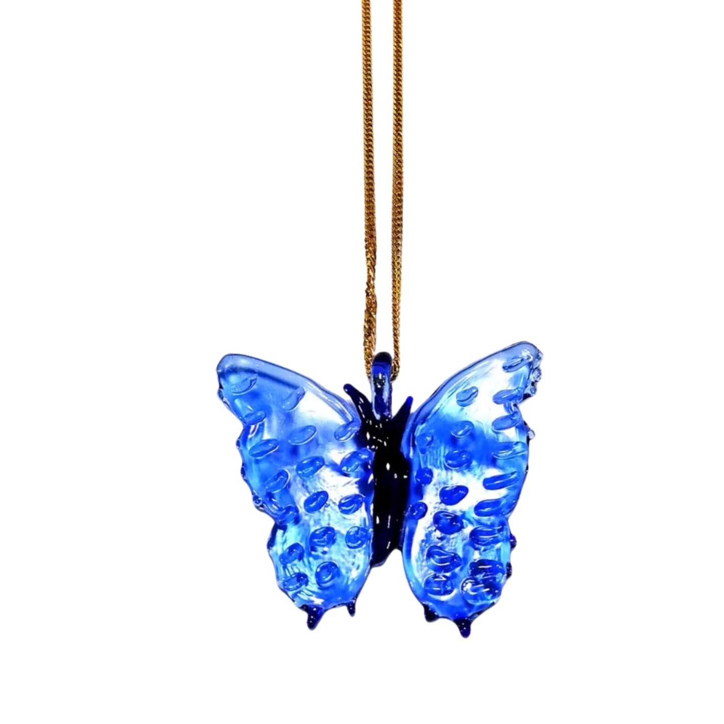 18k Gold Necklace Butterfly Glass Pendant