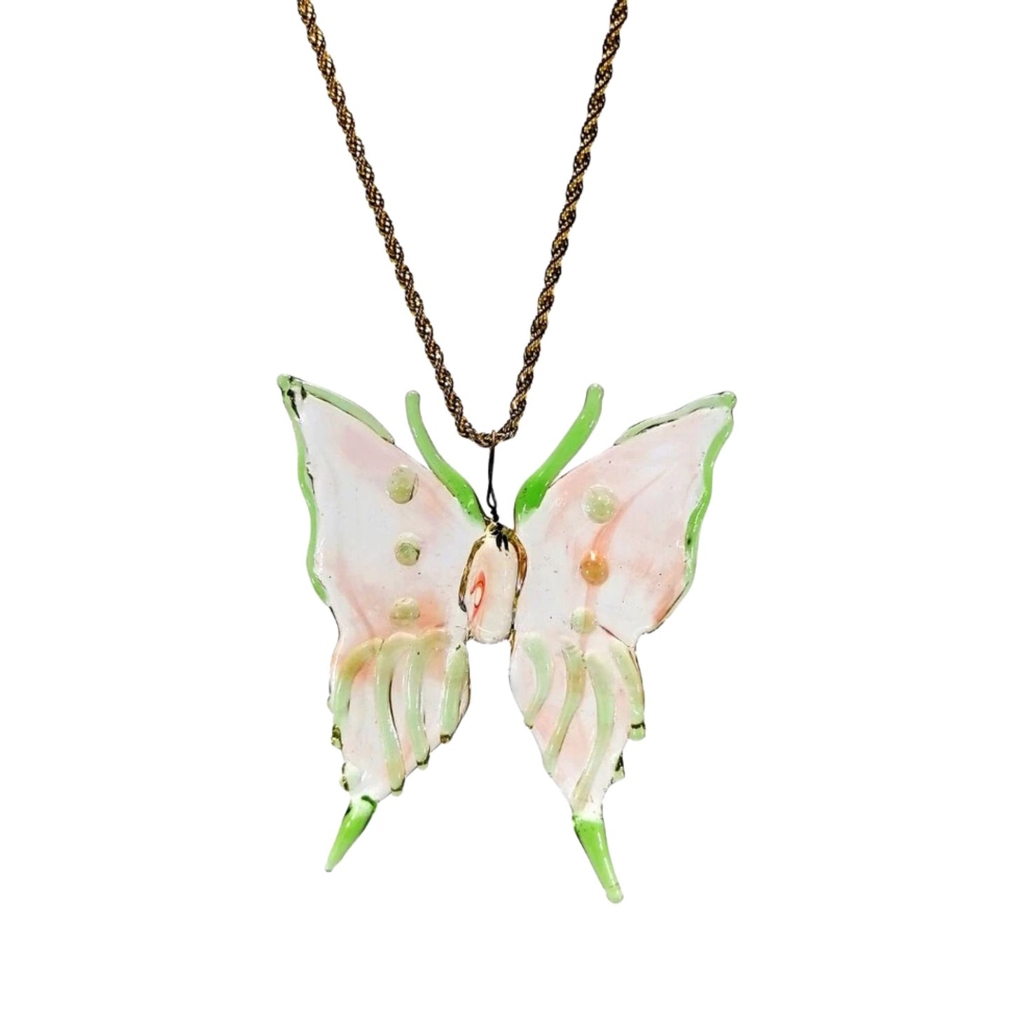 18k Gold Necklace Butterfly Glass Pendant