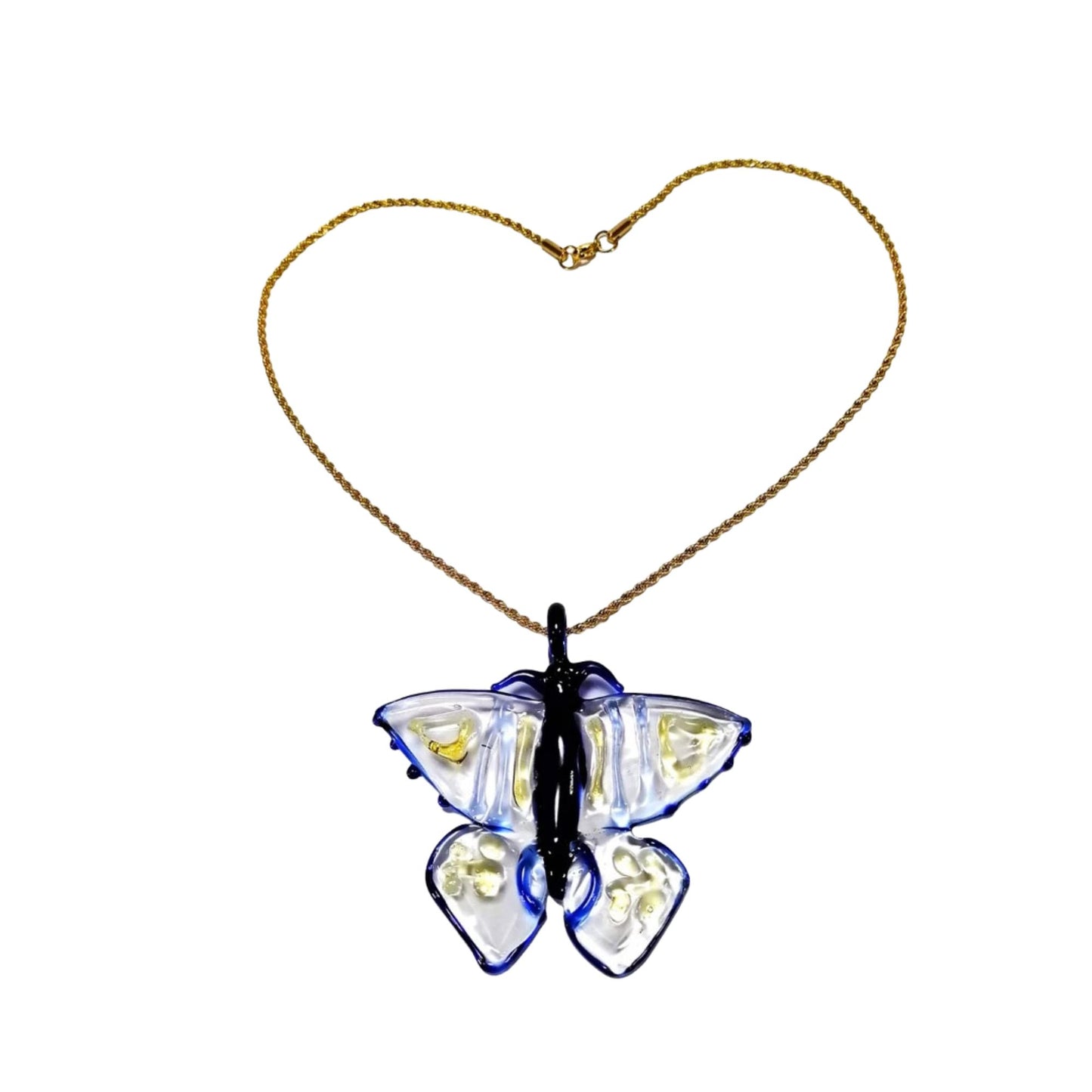 18k Gold Necklace Butterfly Glass Pendant