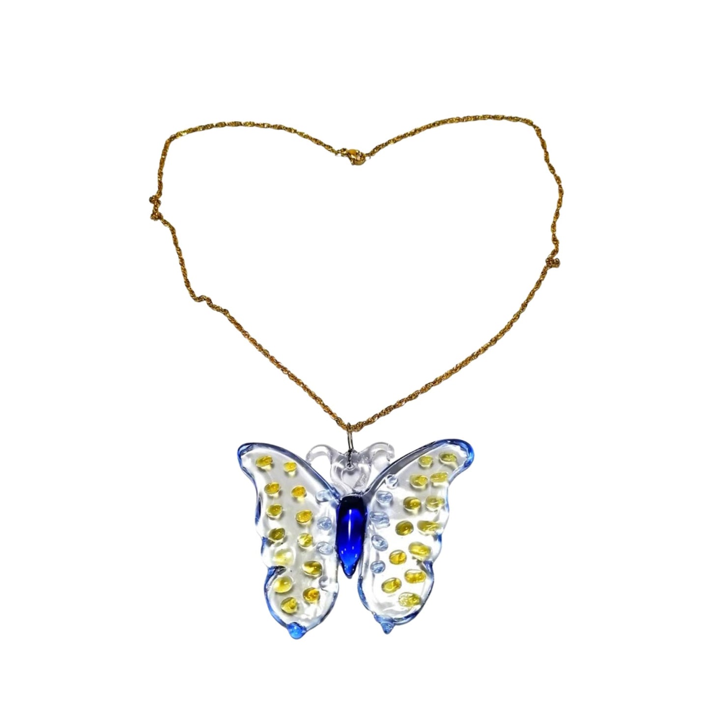 18k Gold Necklace Butterfly Glass Pendant