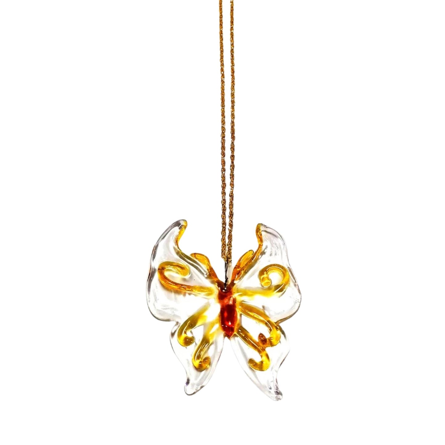 18k Gold Necklace Butterfly Glass Pendant